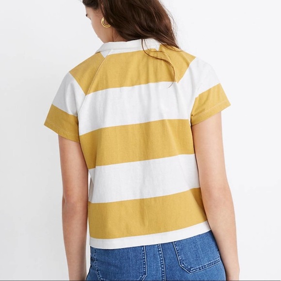 Madewell Boxy Polo Tee in Lefferts Stripe yellow white small - Picture 3 of 7